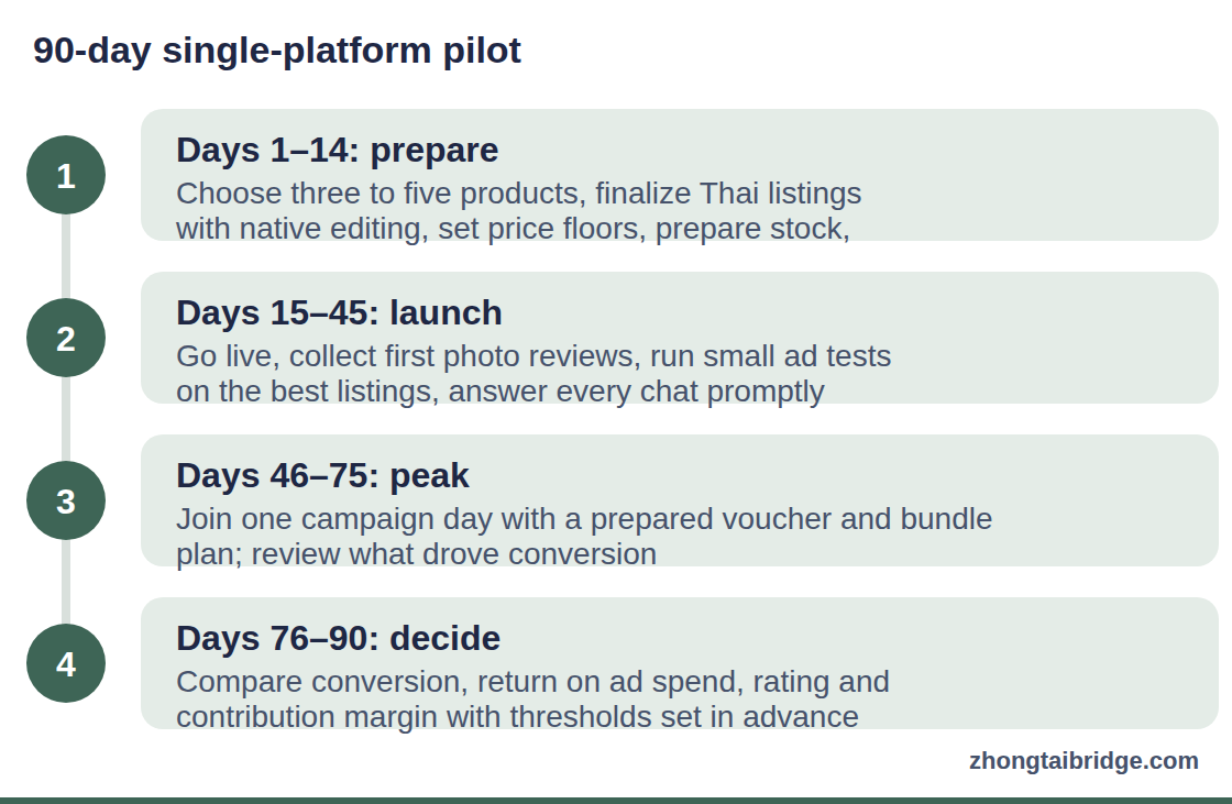 Process diagram: 90-day single-platform pilot