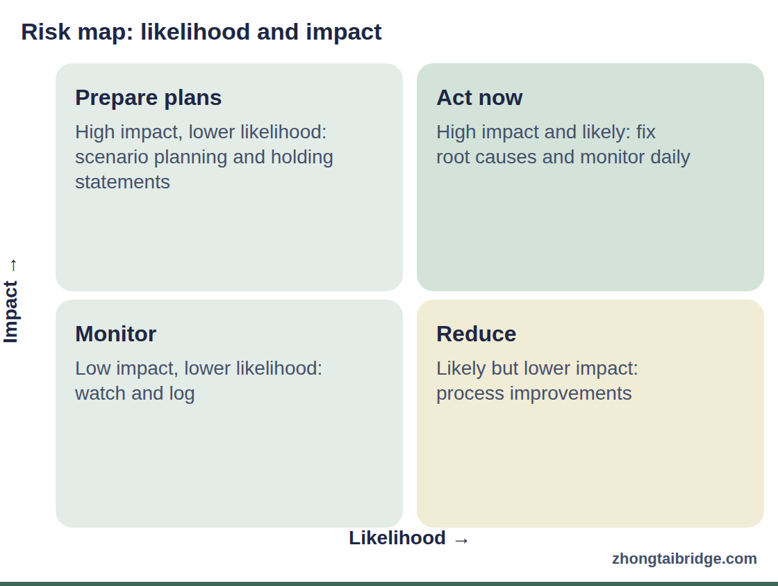 Two-by-two matrix: Risk map: likelihood and impact