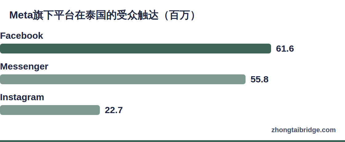 横向条形图:Meta旗下平台在泰国的受众触达(百万)
