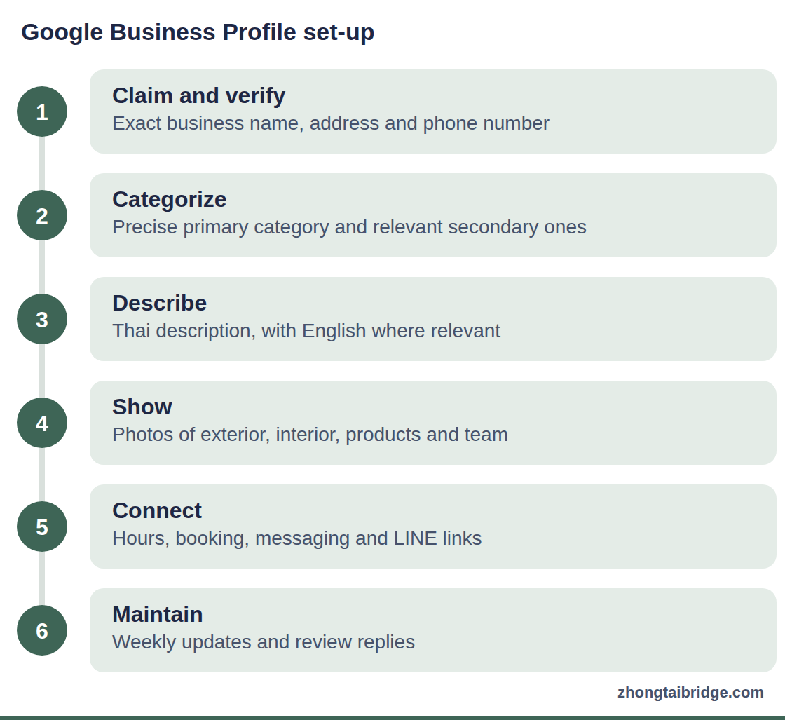 Process diagram: Google Business Profile set-up