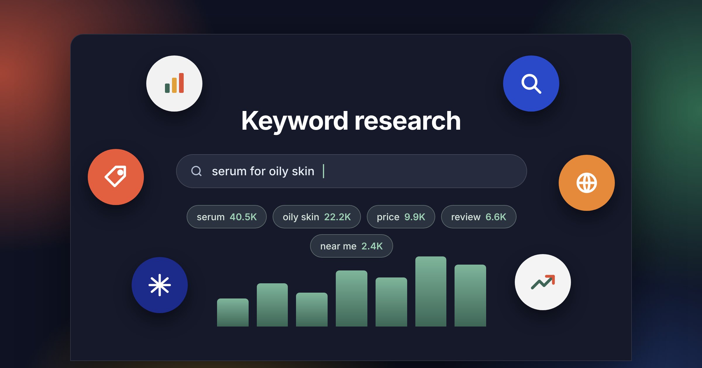 Illustration of a keyword research screen with search terms and search volumes, cover image for: How to Do Thai Keyword Research: A Method for a Language Without Spaces